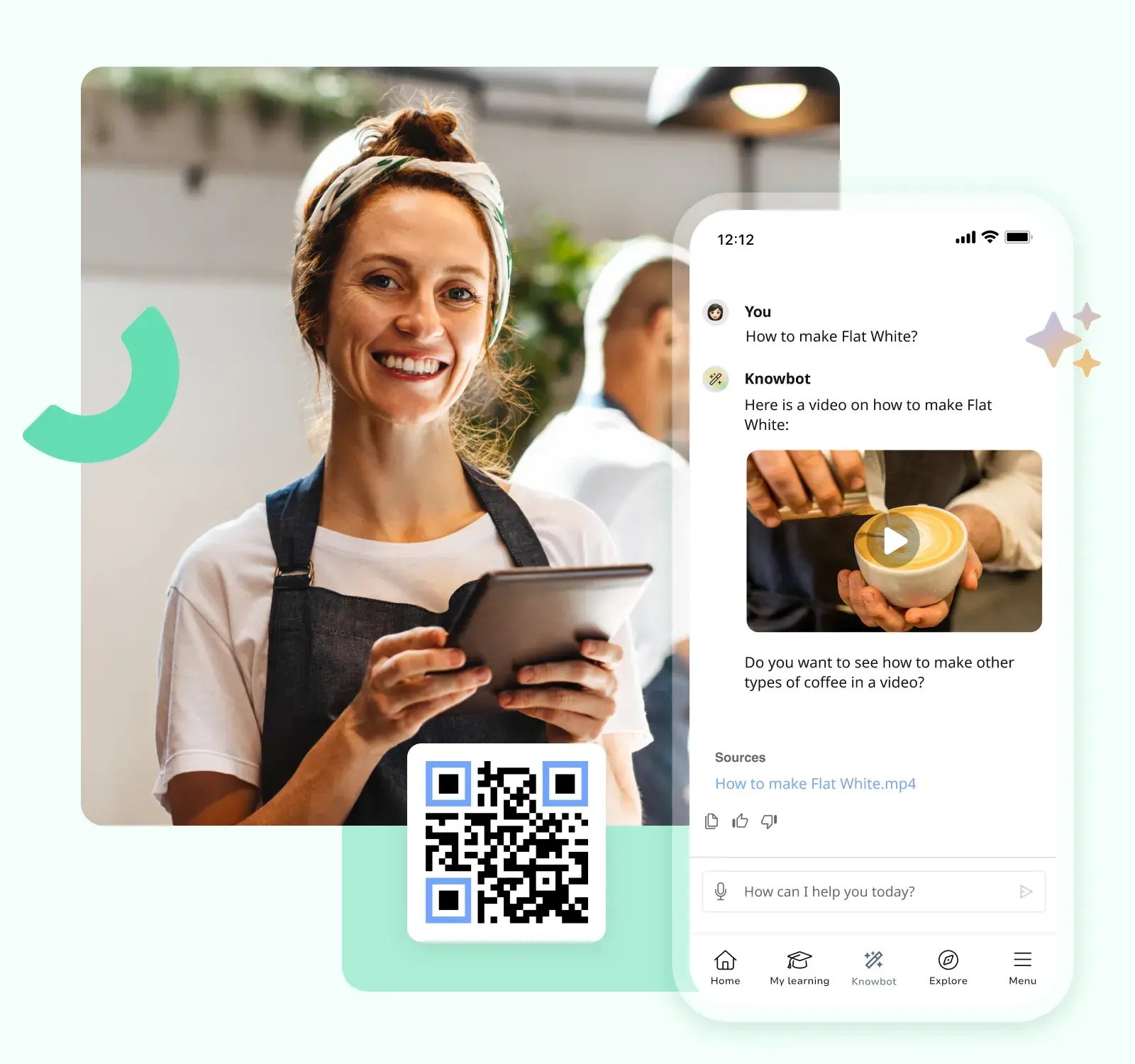 employee with a tablet asking AI a question