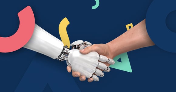 Robot hand and human hand shaking
